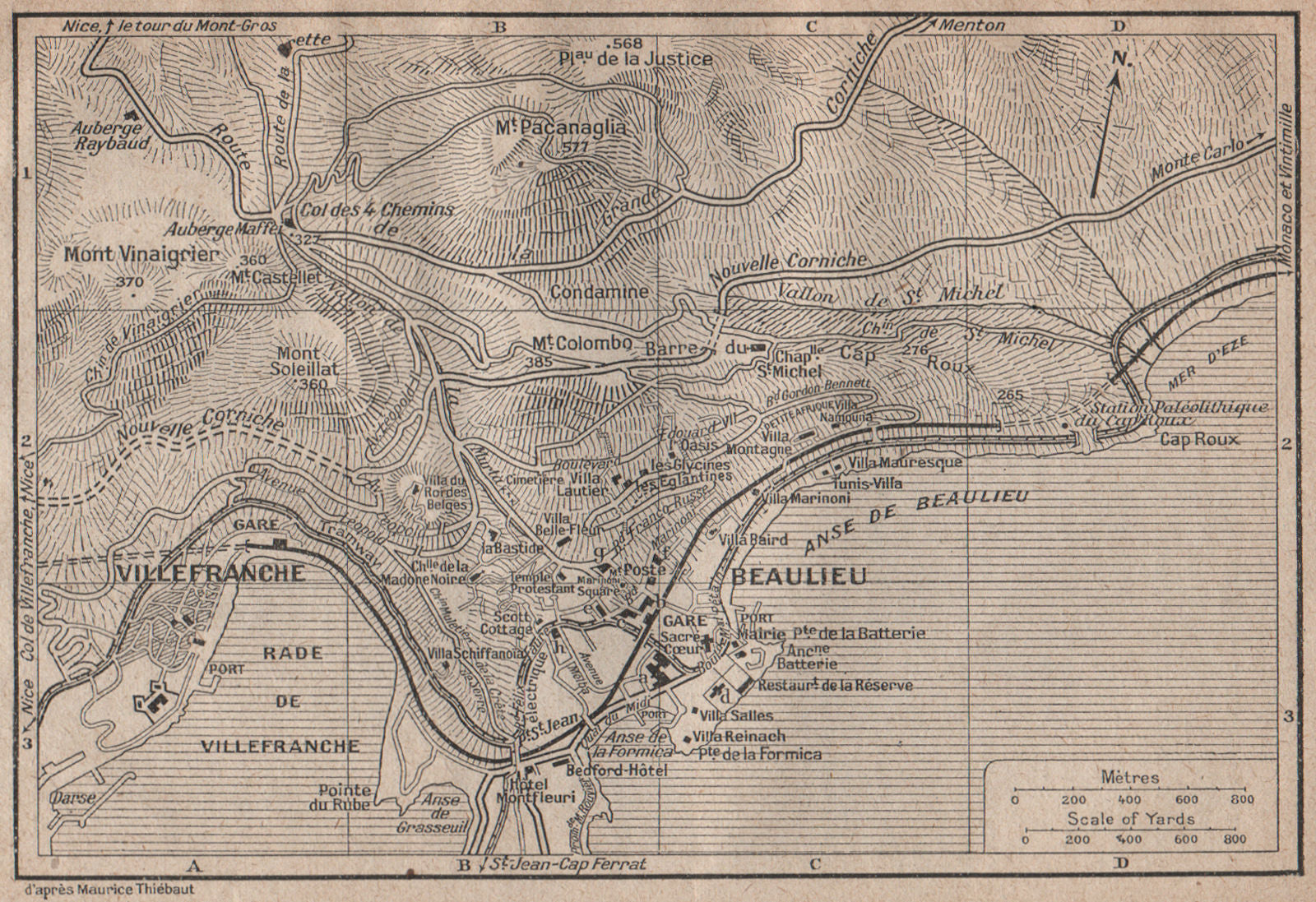 VILLEFRANCHE-SUR-MER & BEAULIEU-SUR-MER vintage plan. Alpes-Maritimes 1925 map